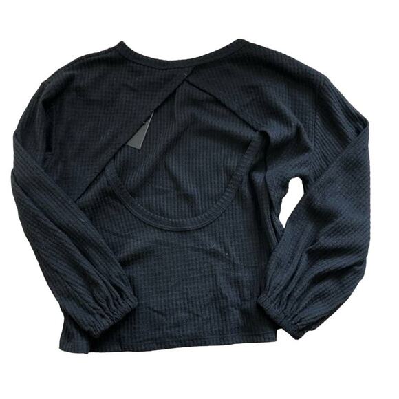 Lulus Jack of All Trades Cutout Back Waffle Sweater XS/Extra Small Black NWT USA - Picture 3 of 6
